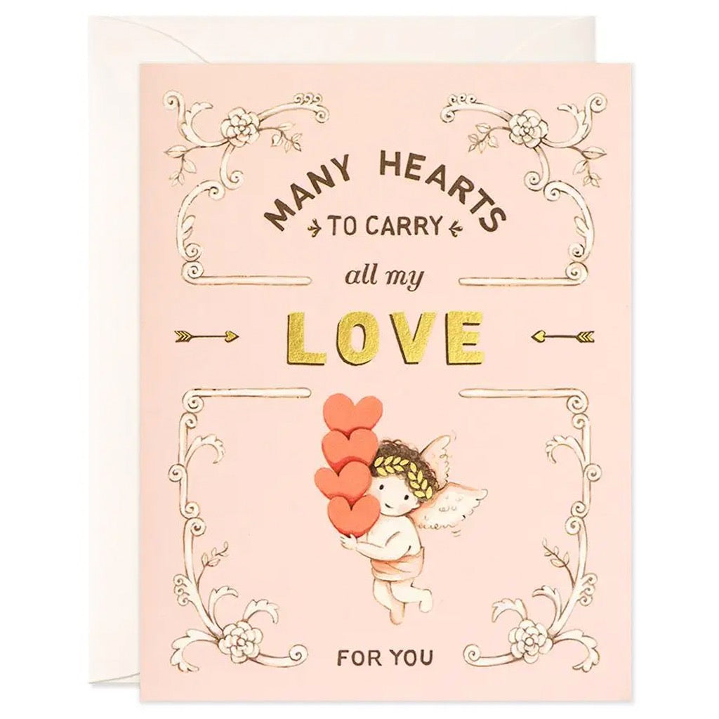 Cupid and Many Hearts Card.