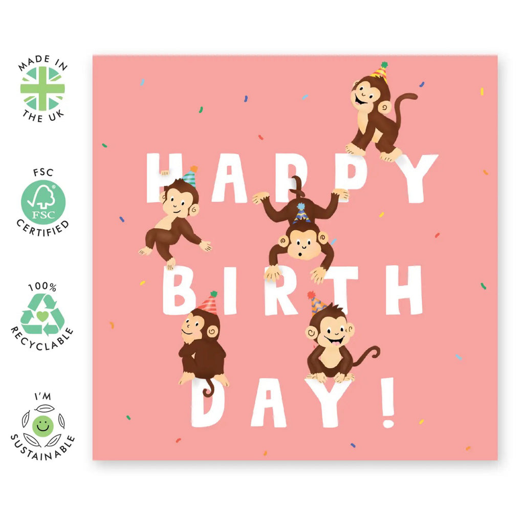 Cute Monkeys Happy Birthday Card specs.
