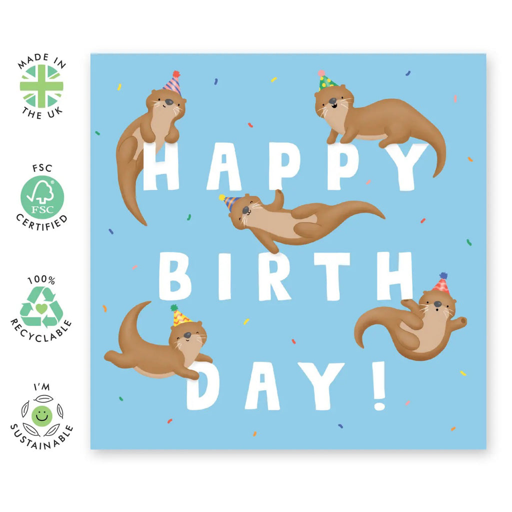 Cute Otters Happy Birthday Card specs.