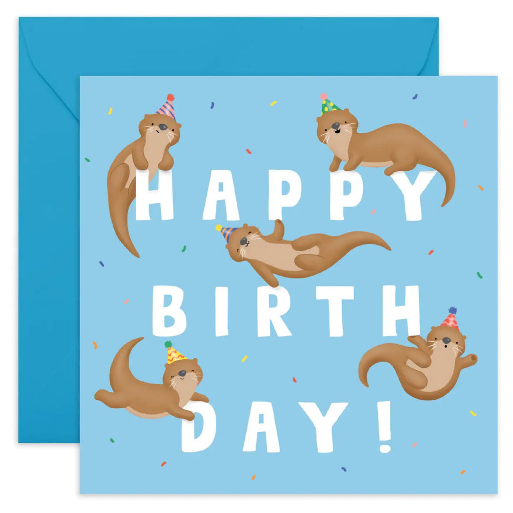 Cute Otters Happy Birthday Card.