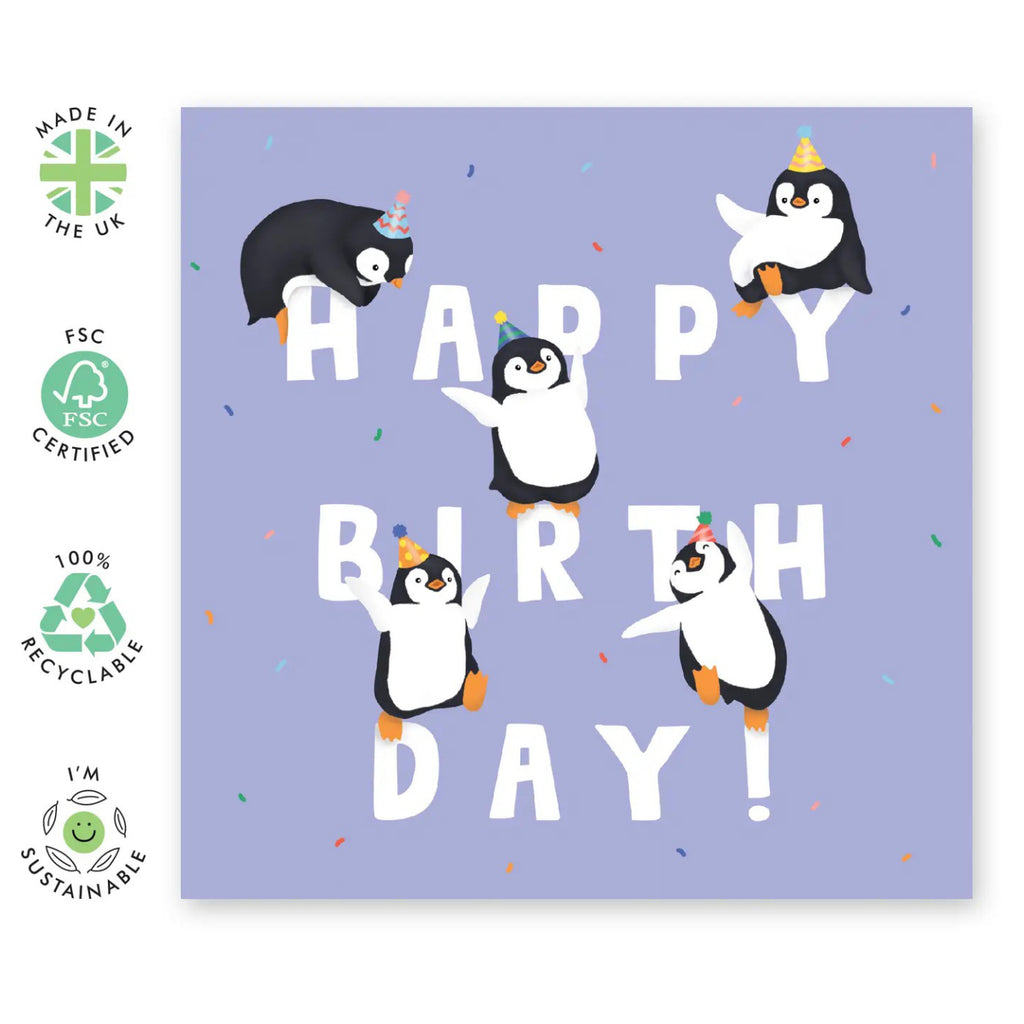 Cute Penguins Happy Birthday Card specs.