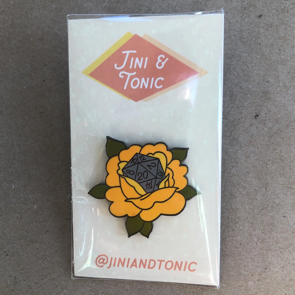 D20 Rose Enamel Pin Packaging
