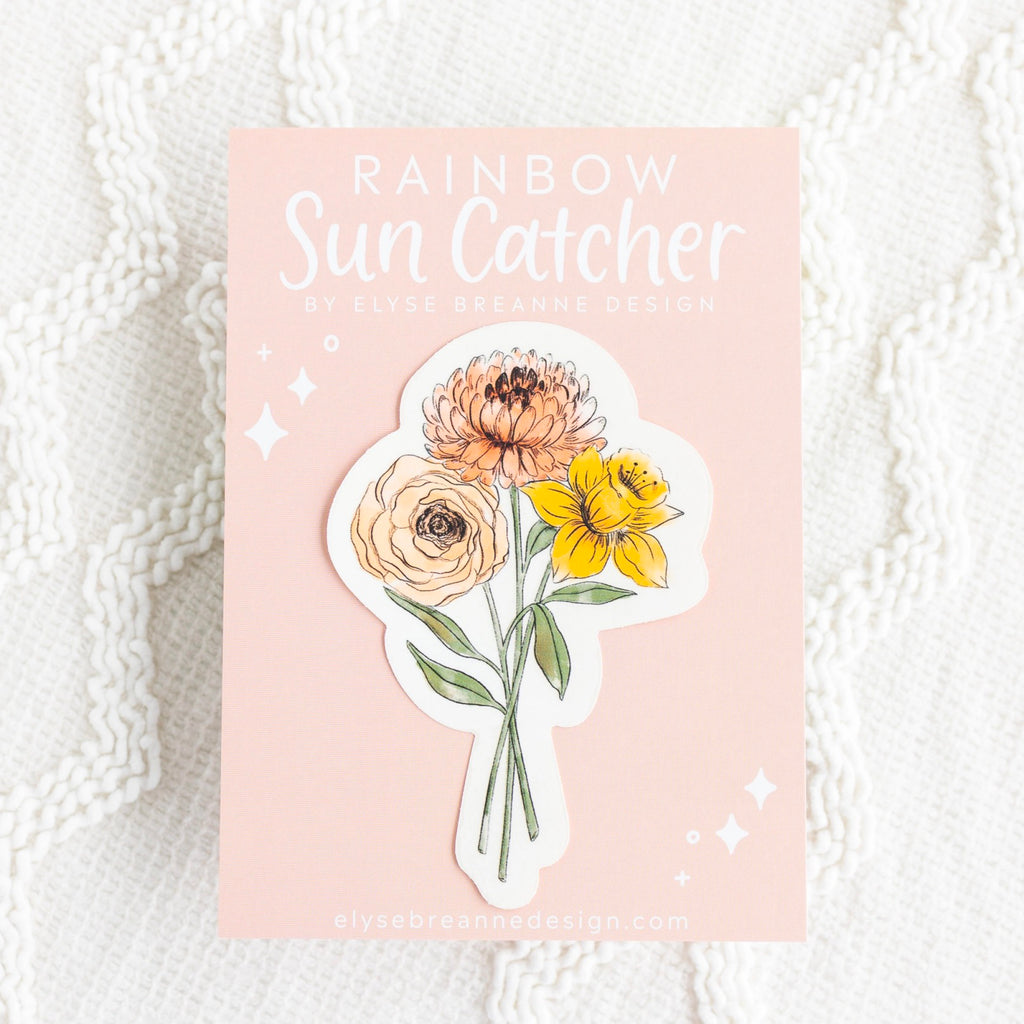 Daffodil and Chrysanthemum Sun Catcher Window Decal packaging.