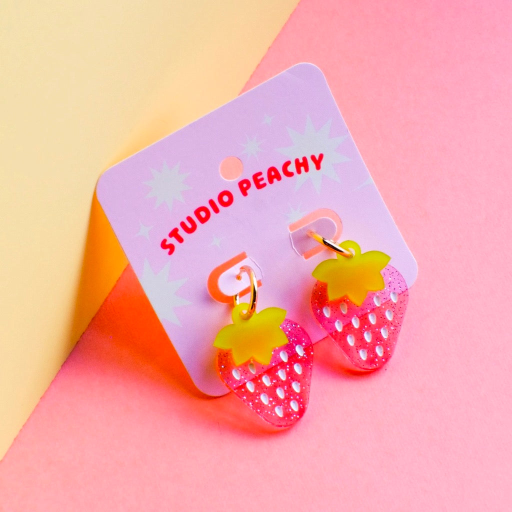 Dainty Sparkle Strawberry Stud Earrings.