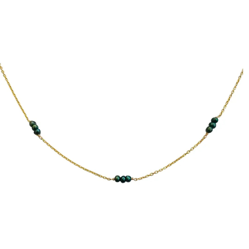 Dark Green Pearl Trios Necklace.