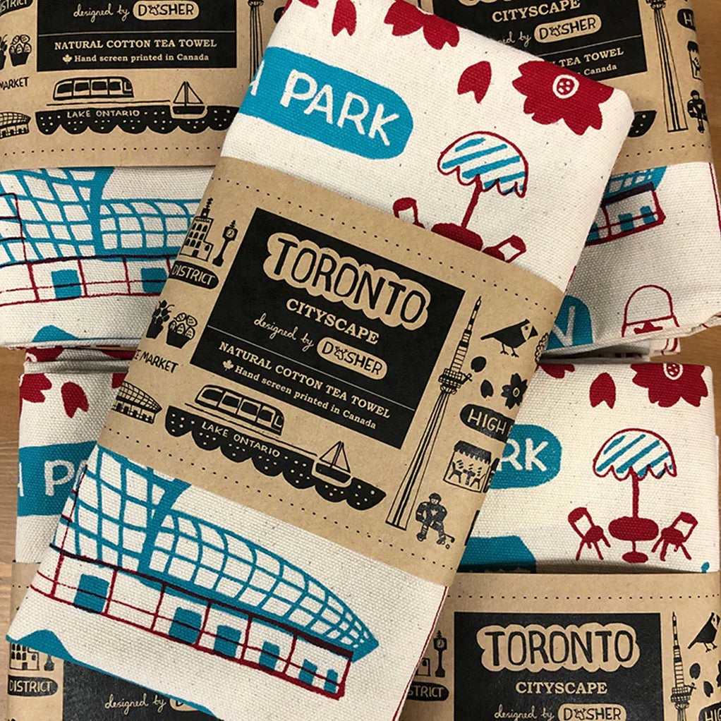 Dasher Toronto Cityscape Tea Towel packaging.