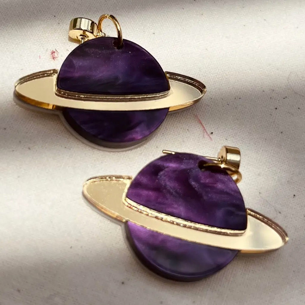 Deep Purple Saturn Earrings.