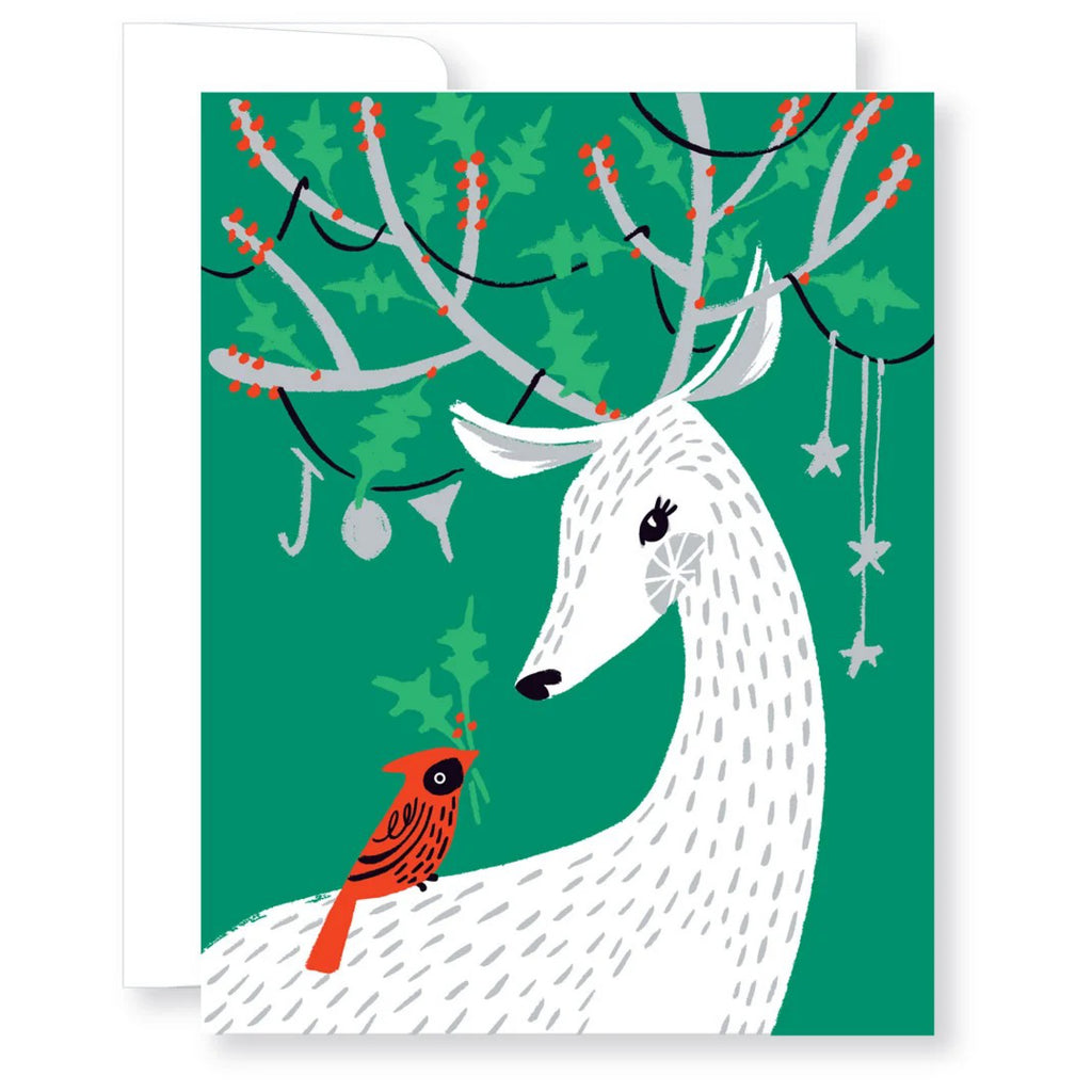 Deer And Cardinal Christmas Card.
