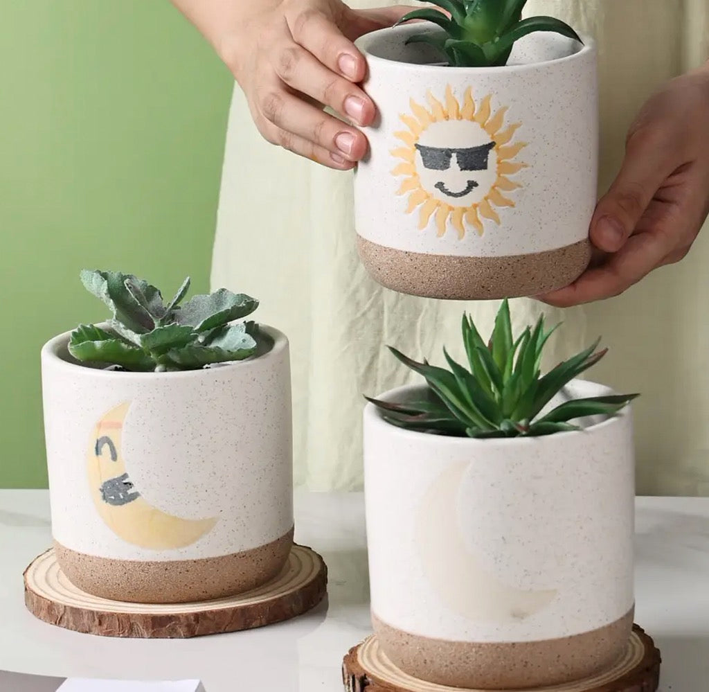 DIY Sun & Moon Planter Pot with Saucer.