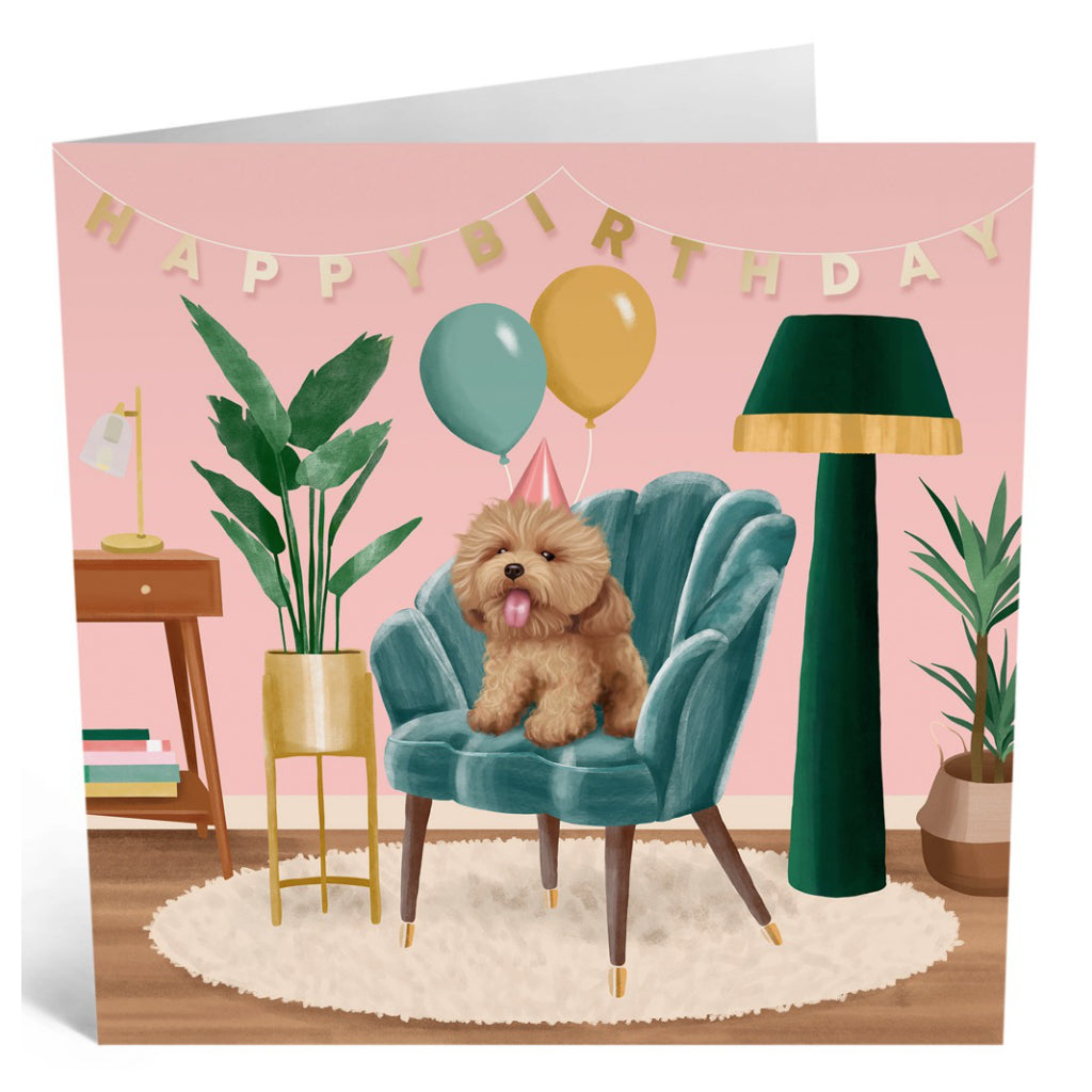 Dog On Green Chair Birthday Banner Card