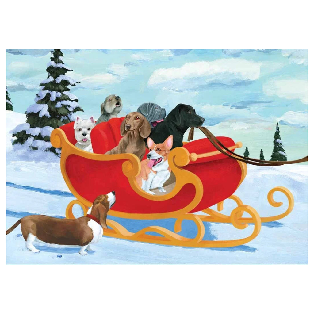 Dogs In Red Sleigh Holiday Card