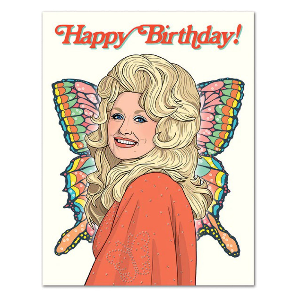 Dolly 70's Butterfly Birthday Card.