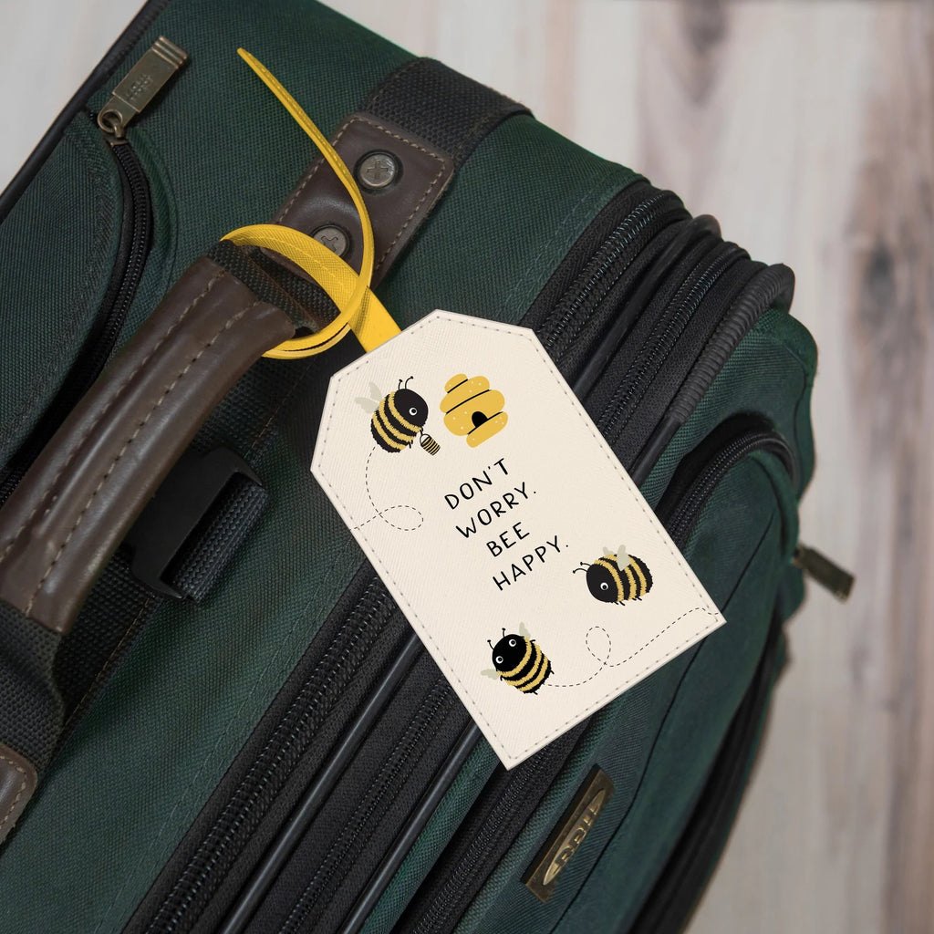Dont Worry Bee Happy Slide-Out Luggage Tag Lifestyle