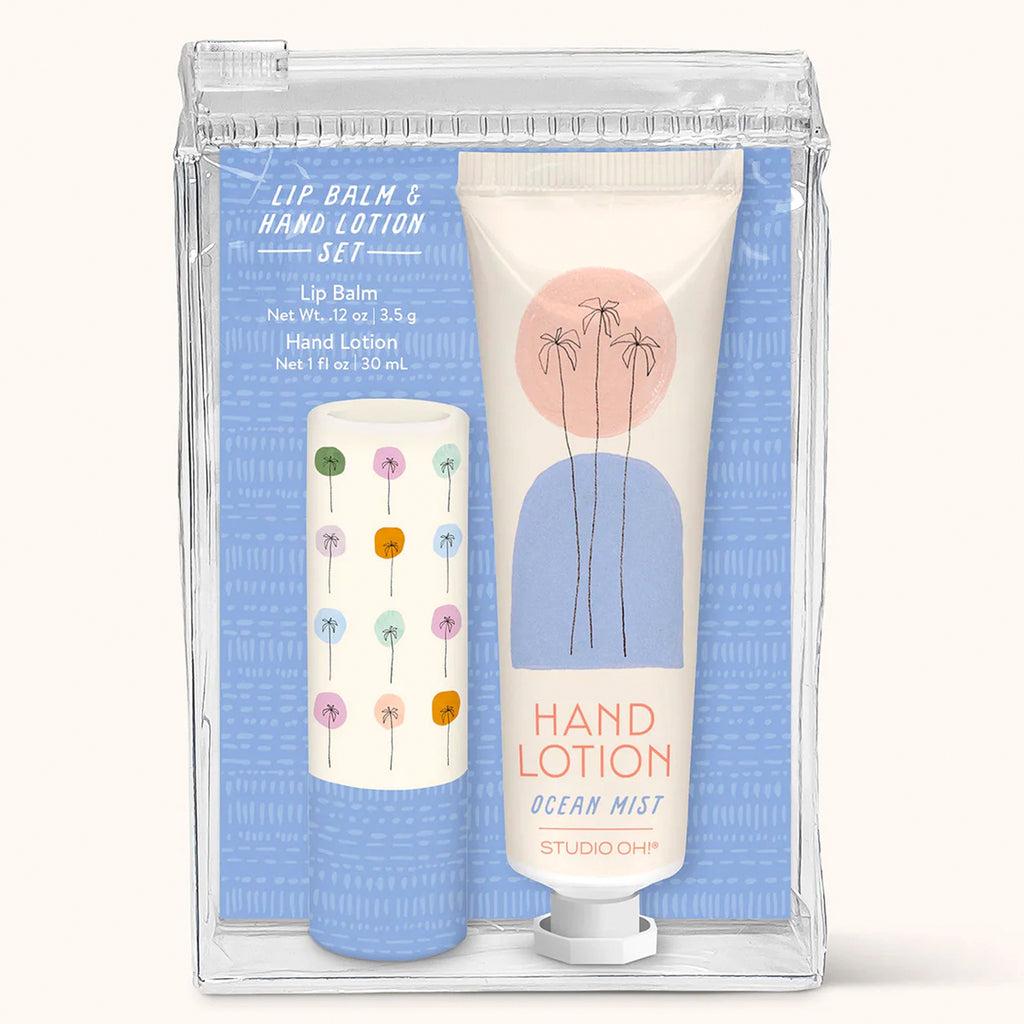 Dotted Palms Lip Balm & Hand Lotion Set packaging.