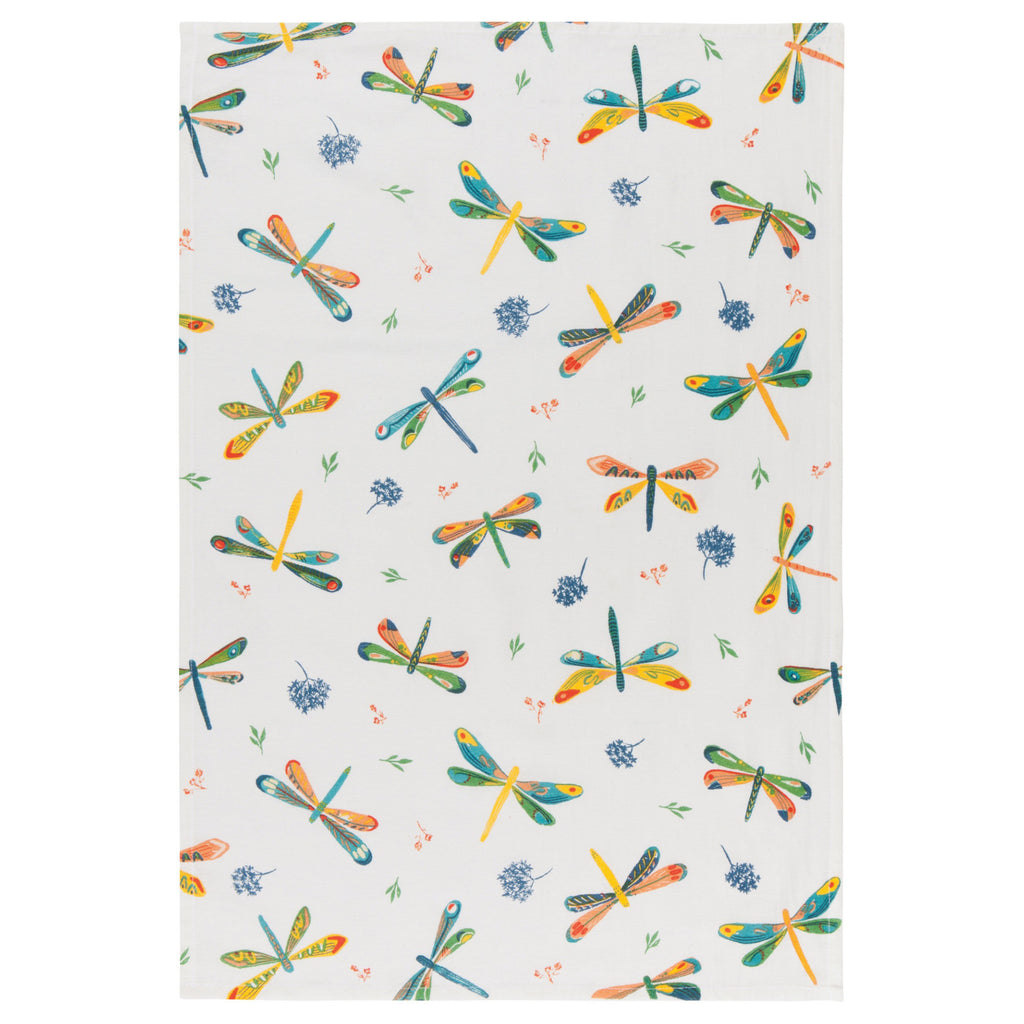 Dragonfly Flour Sack Tea Towels with larger dragonfly pattern