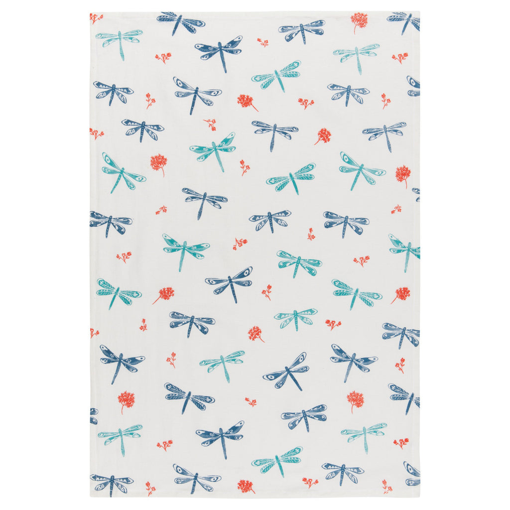 Dragonfly Flour Sack Tea Towels with smaller dragonfly pattern