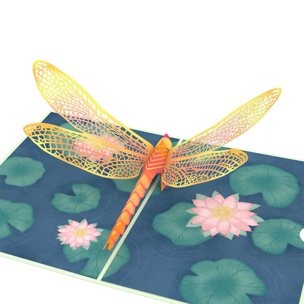 Dragonfly on Water Lily 3D Pop Up Card Closeup