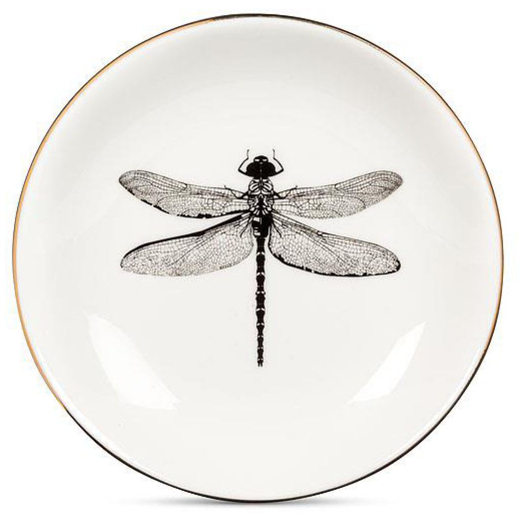 Dragonfly Small Dish with Gold Rim.