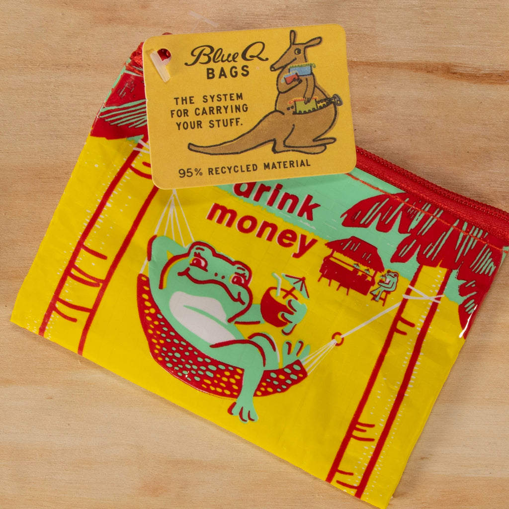 Drink Money Coin Purse on table with tag.