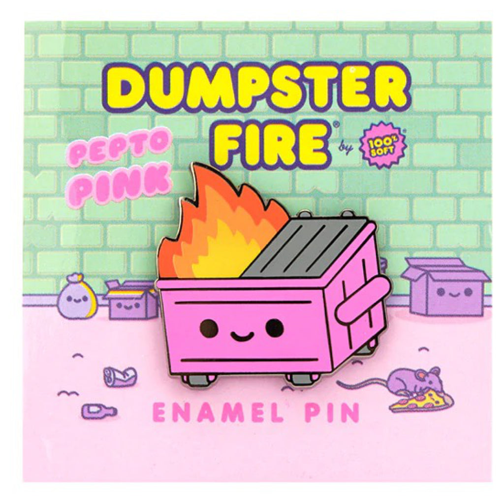 Dumpster Fire Pin Pink Packaging