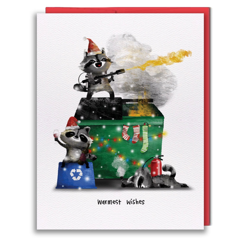 Dumpster Fire Raccoons Holiday Card