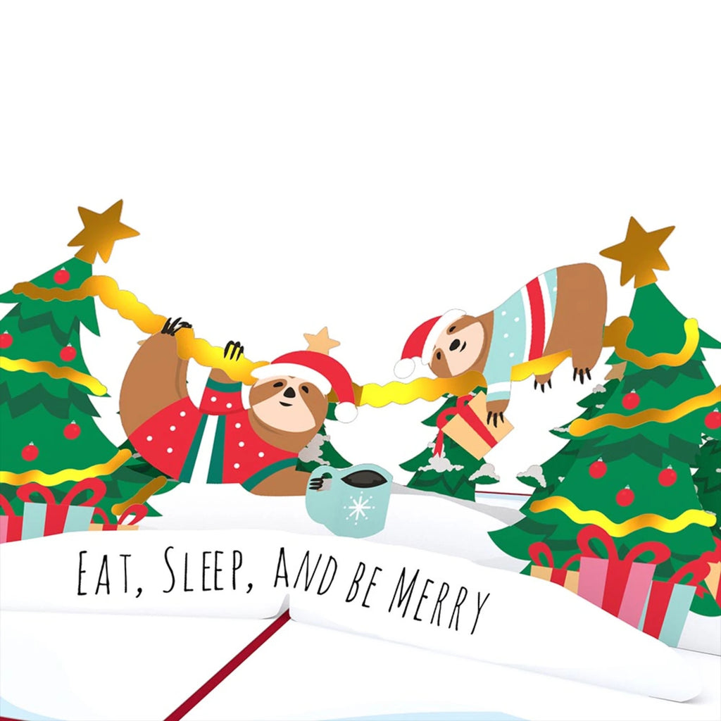 Eat Sleep and Be Merry Sloth Pop Up Card