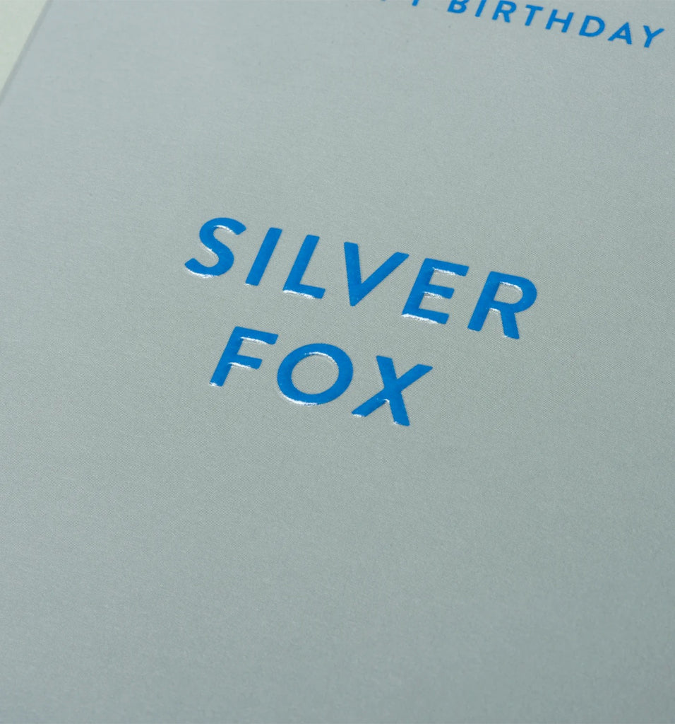 Elegant Silver Fox Birthday Card detail.