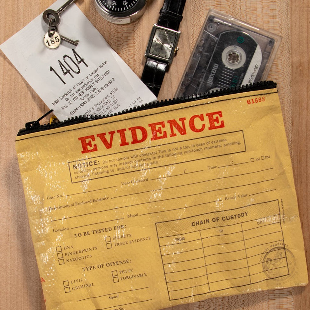 Evidence Zipper Pouch on table.