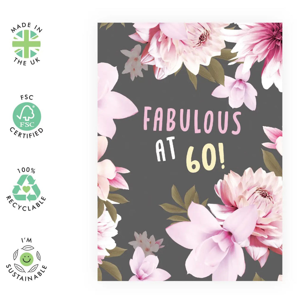 Fabulous at 60 Birthday Card environmental features.