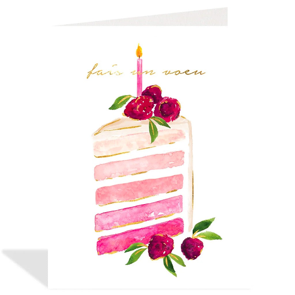 Fais Un Voeu Pink Birthday Cake Card.