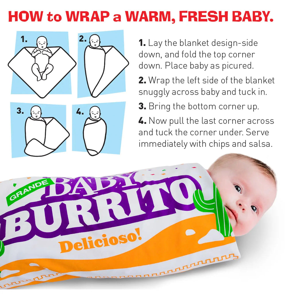 Fast Food Baby Burrito Swaddling Blanket instructions.