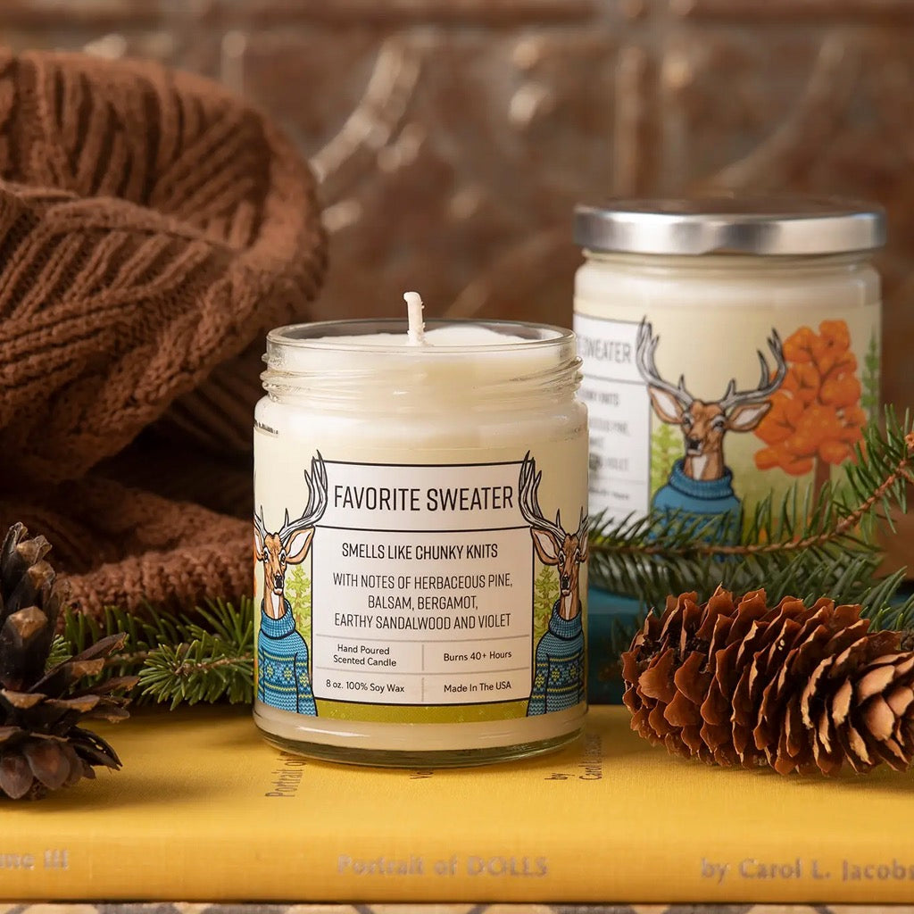 Favorite Sweater 8oz Soy Candle open.