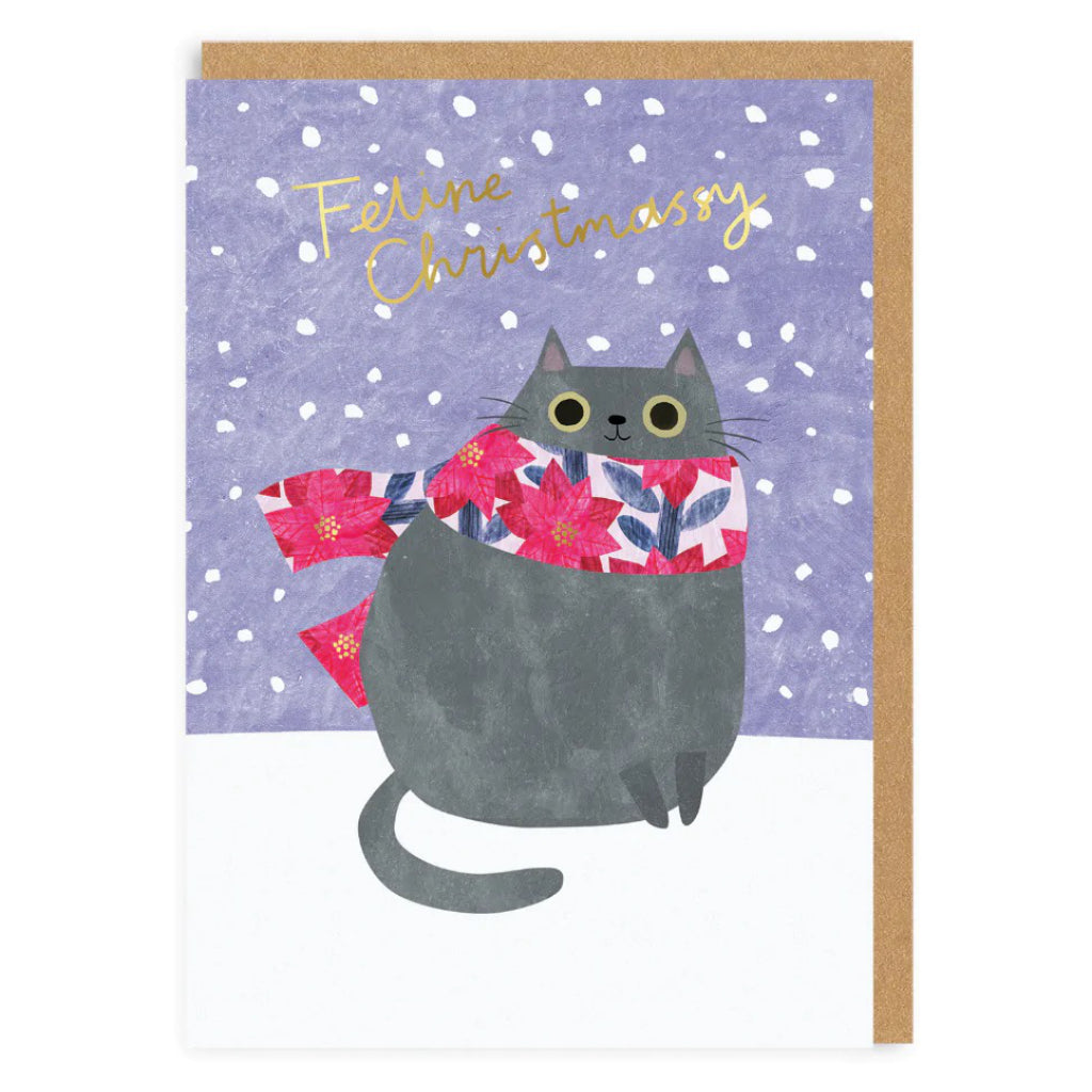 Feline Christmassy Grey Cat Card