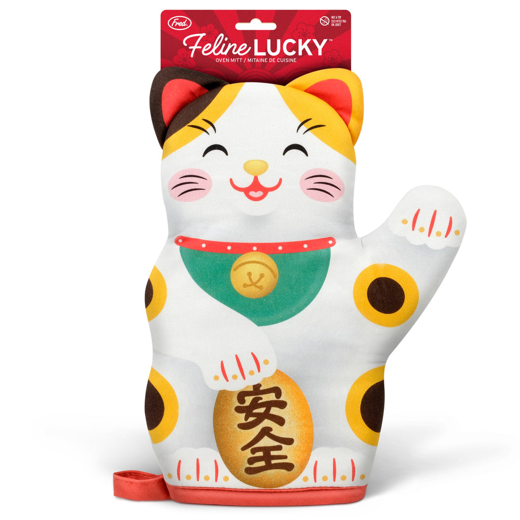 Feline Lucky Oven Mitt packaging.