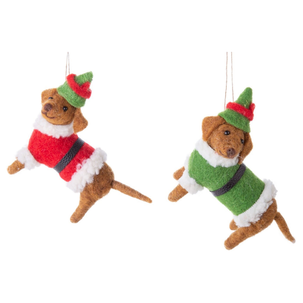 Felt Dachshund in Santa Outfit Ornament