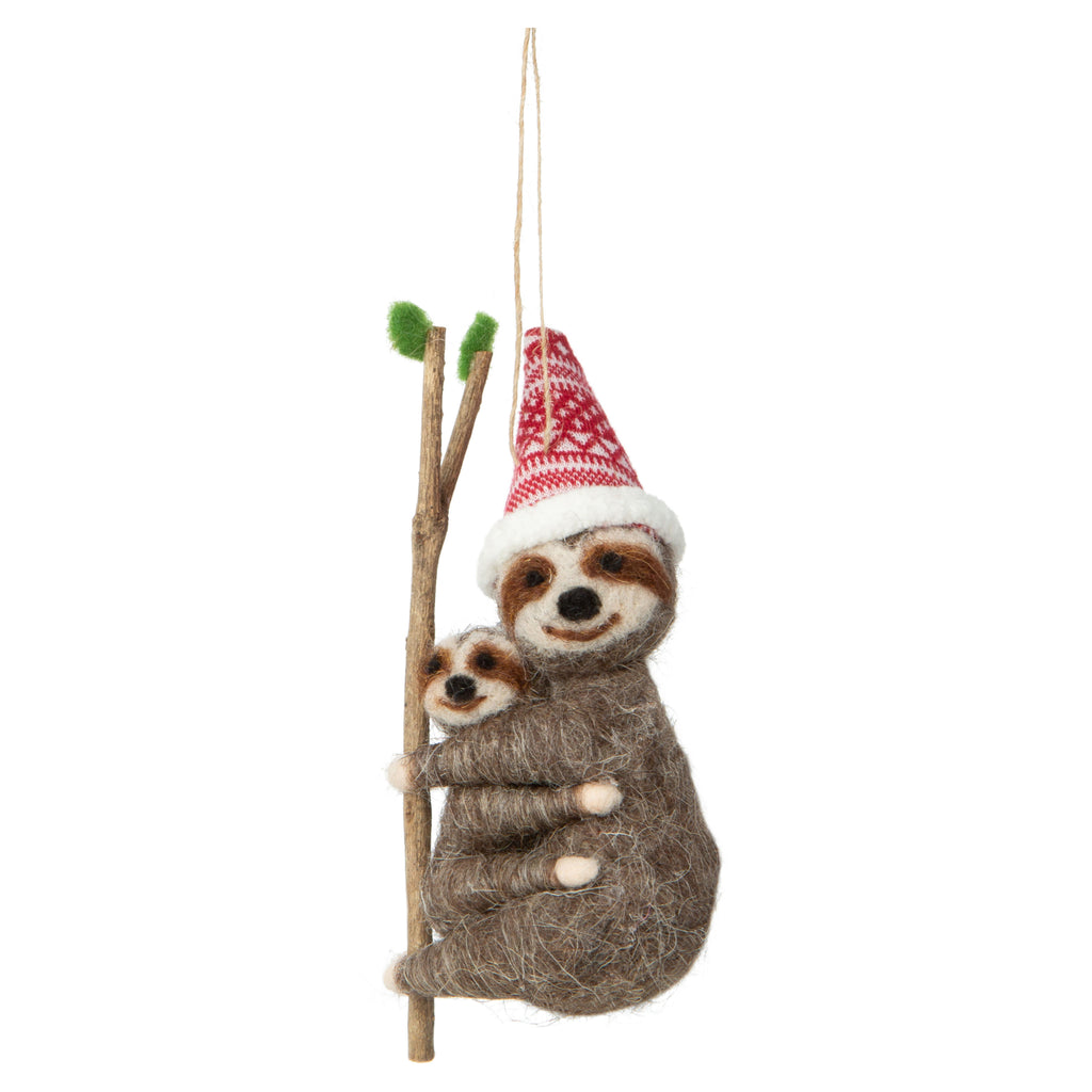 Felt Sloth With Baby Ornament