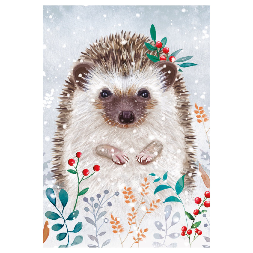 Festive Animals Cube Box Holiday Cards Hedgehog