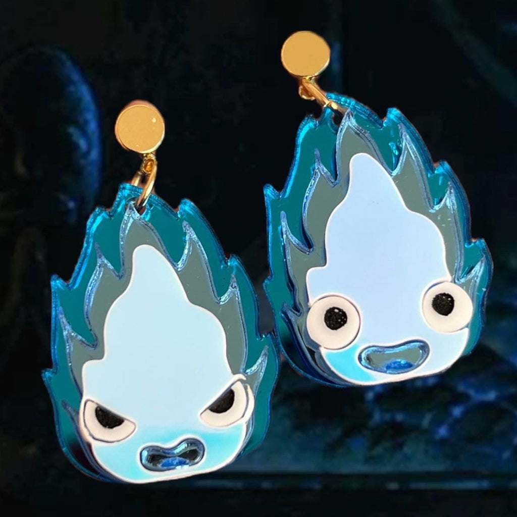 Fire Demon Blue Angry & Happy Earrings.