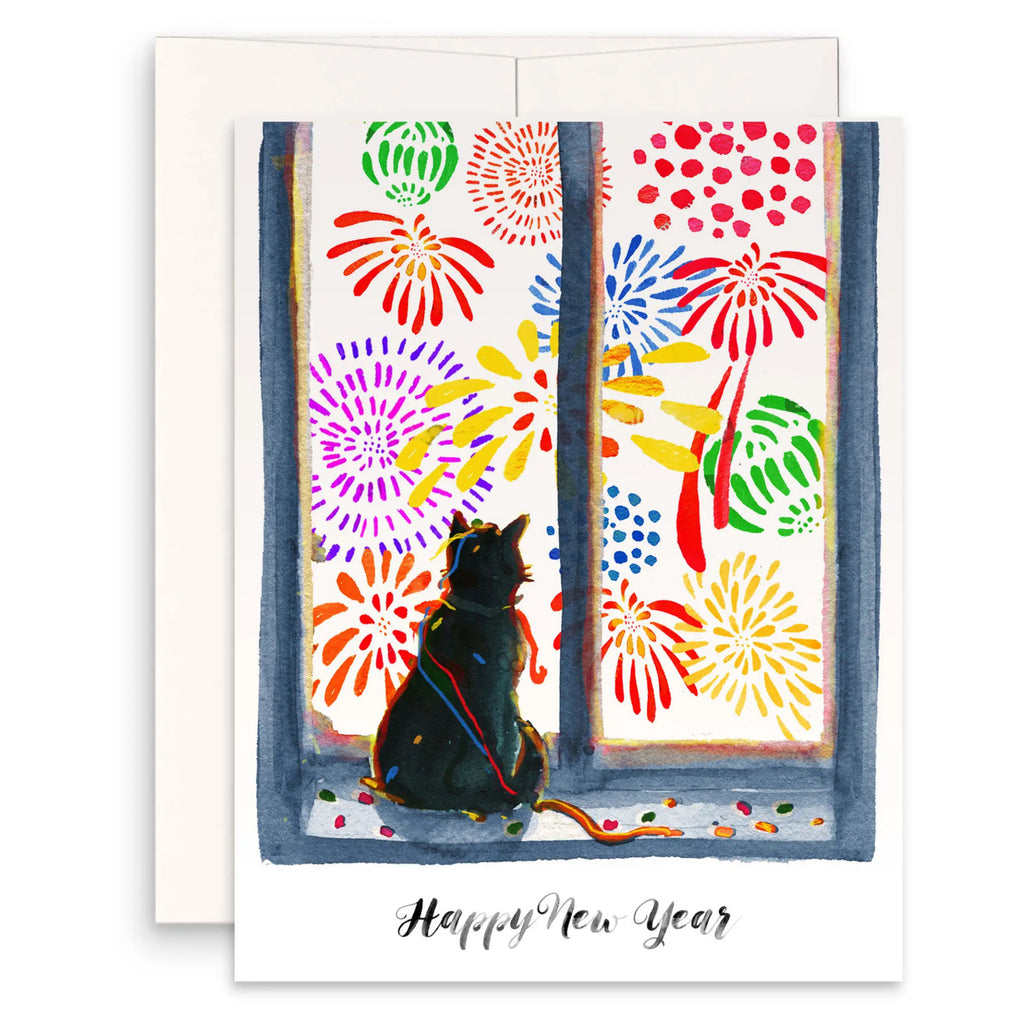 Fireworks Cat Happy New Year Card