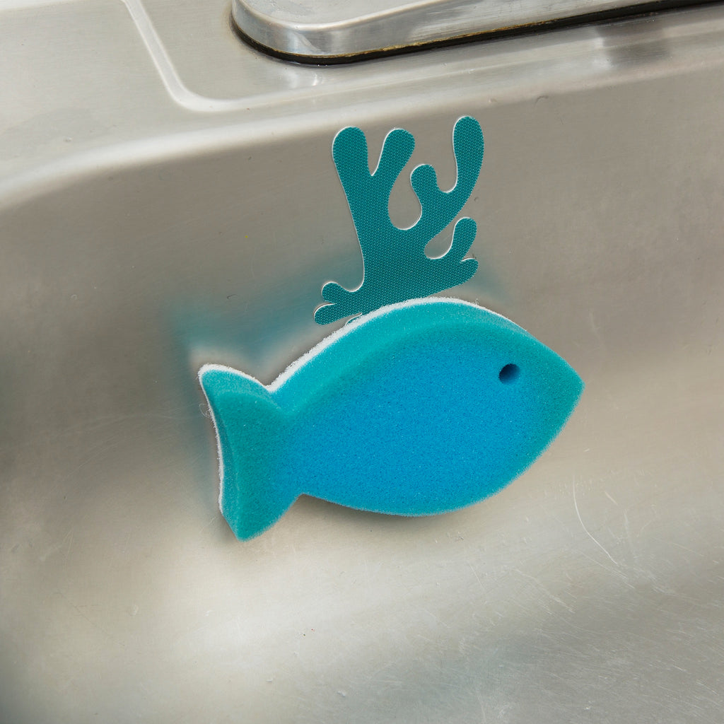 Fish Grab 'N Scrub on sink.