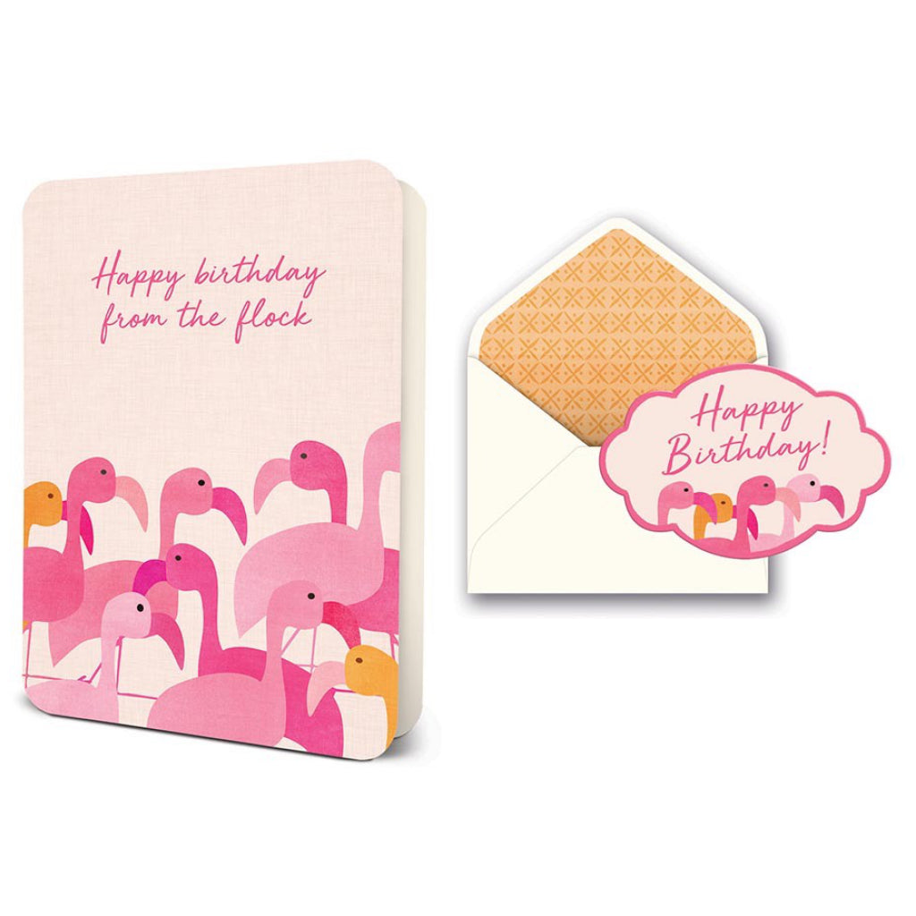 Flamingos From The Flock Birthday Card.