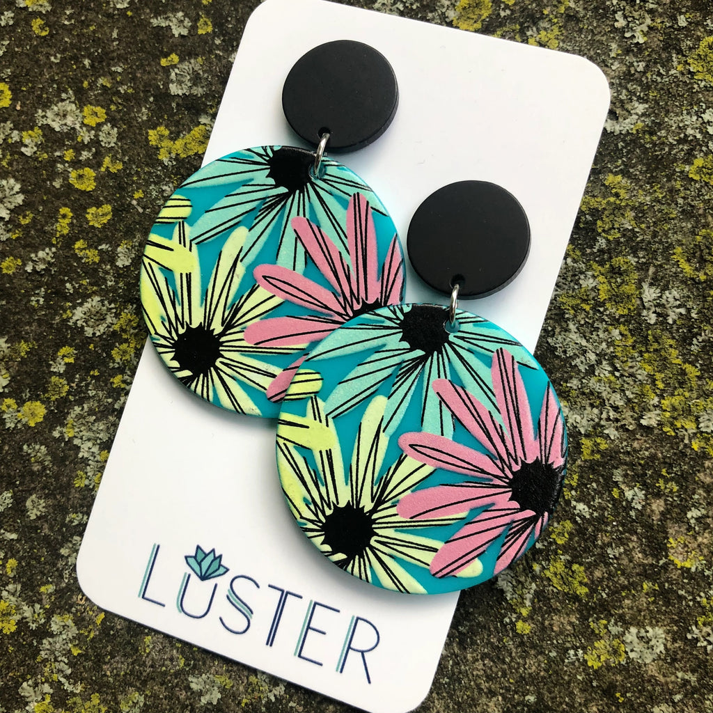 Floral Acetate Disc Statement Earrings