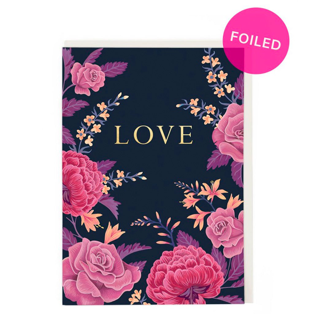 Floral Love On Charcoal Background Card.