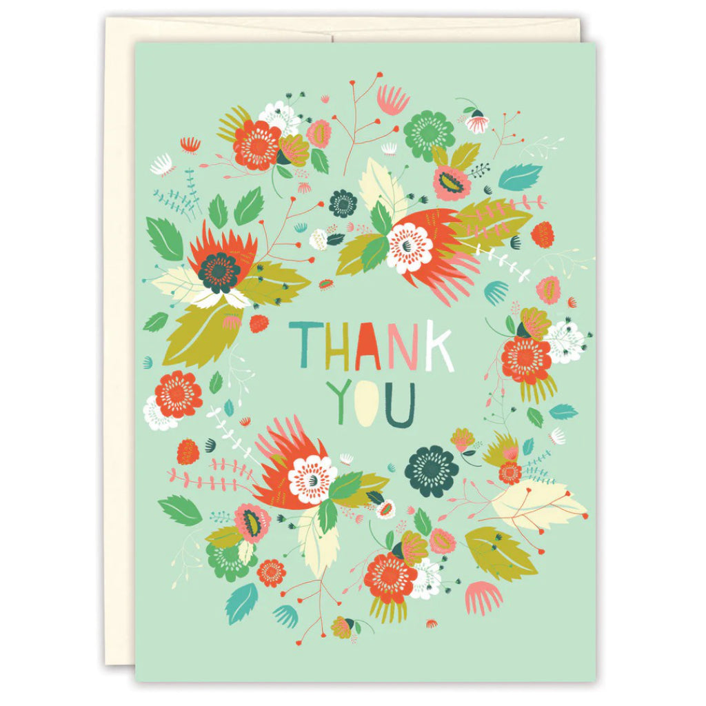 Floral On Green Thank You Card.