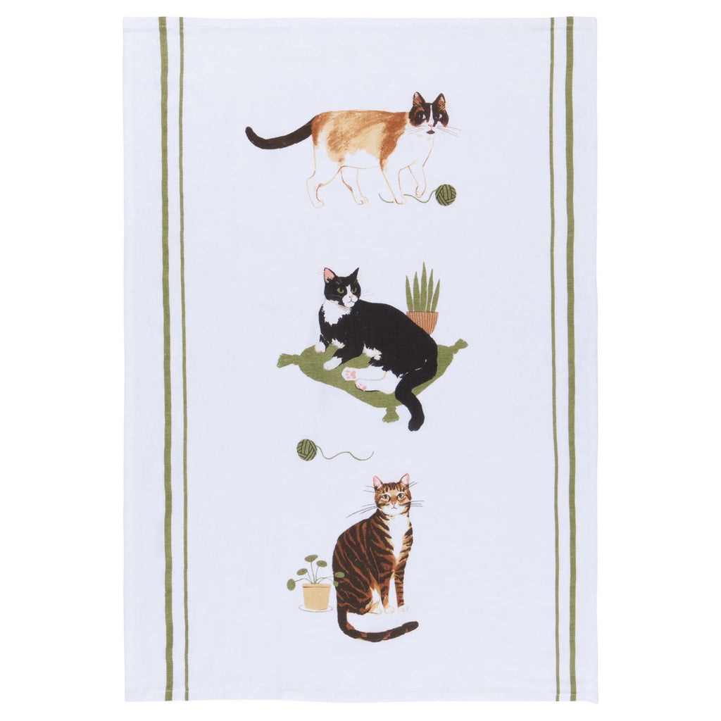 Floursack dishtowel of three cats.