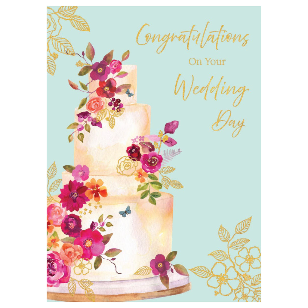 Flowery Wedding Cake Card.