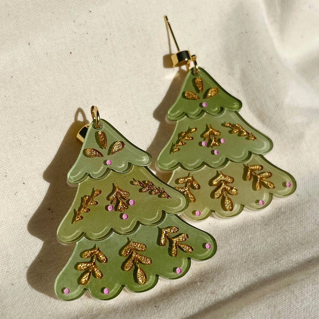 Folk Christmas Tree Earrings.