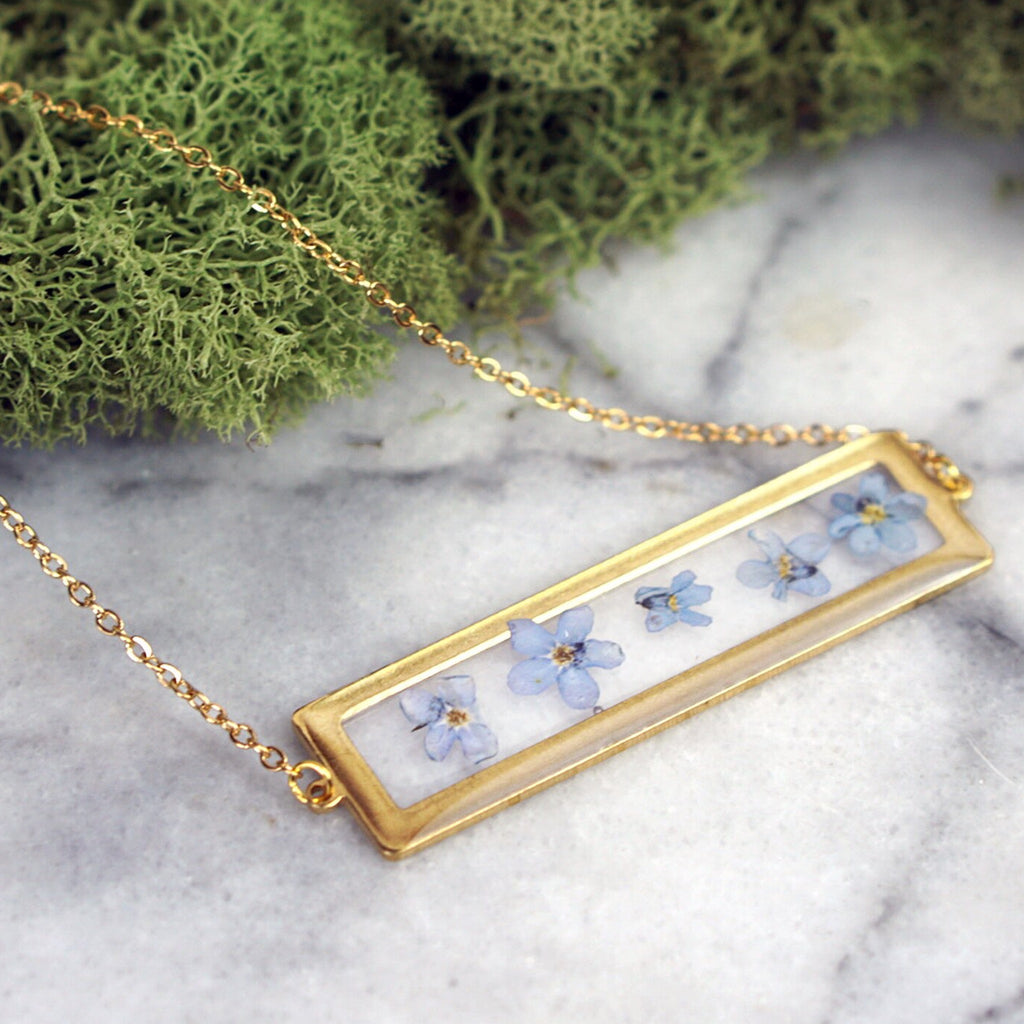 Forget Me Not Bar Necklace.