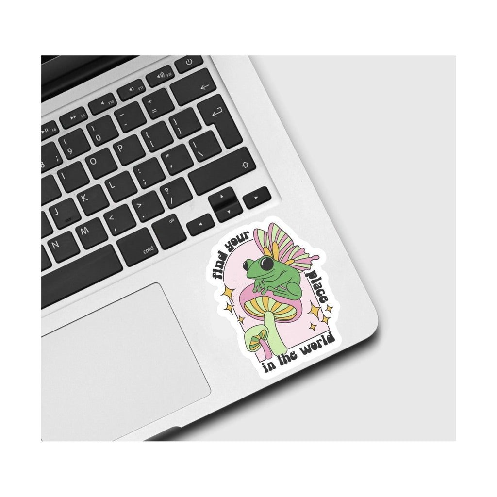 Frog Find Your Place Transparent Sticker on computer.