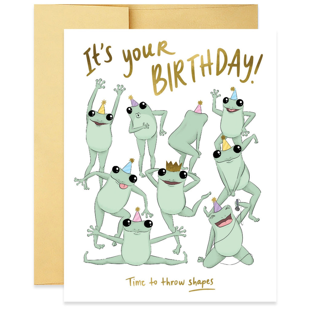 Frogs Throwing Shapes Birthday Card.